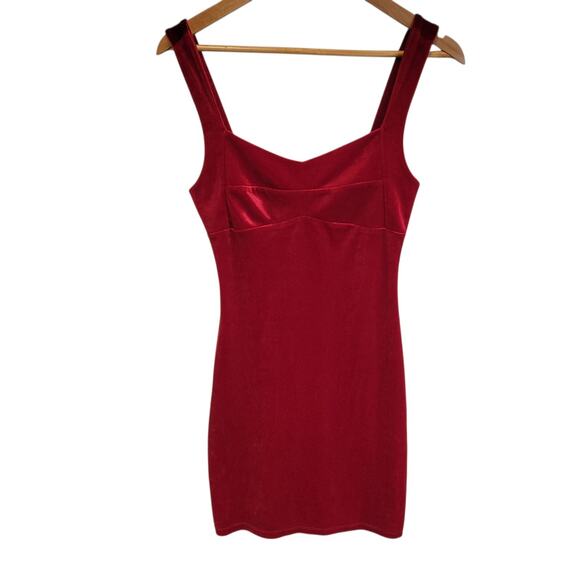 Y2K Red Velvet‎ Babydoll Mini Dress Bodycon Vamp Party Whimsigoth Stretch Size M - Picture 1 of 8